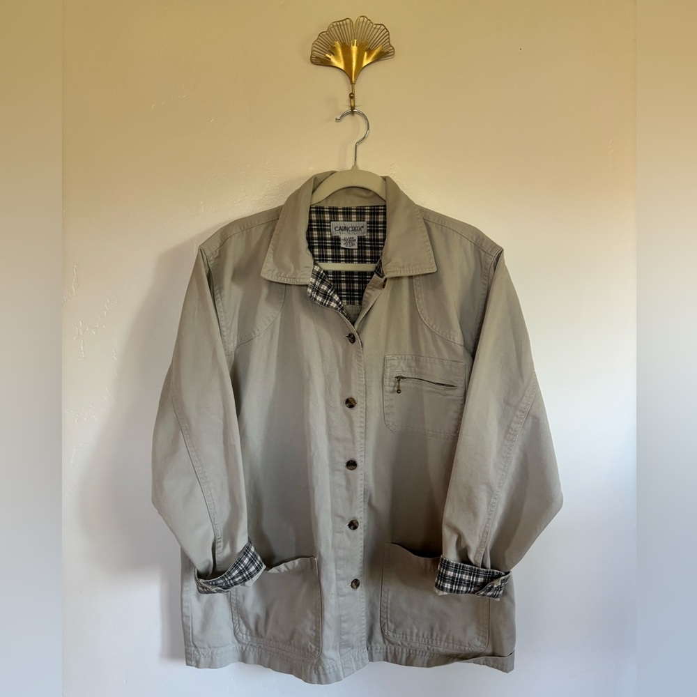 Cabin Creek Khaki Chore Jacket with Plaid Interior